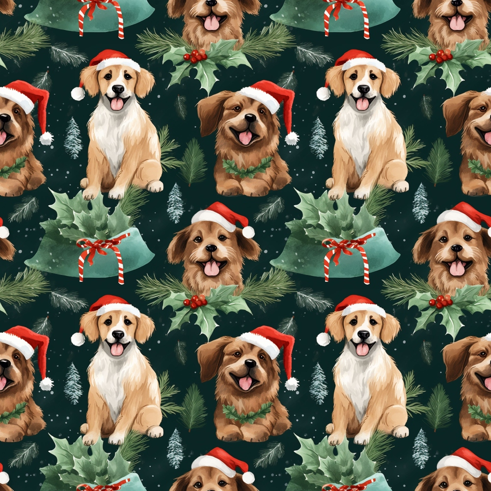 Christmas Santa Puppy Dogs Pattern 9 Quilting Cotton Fabric