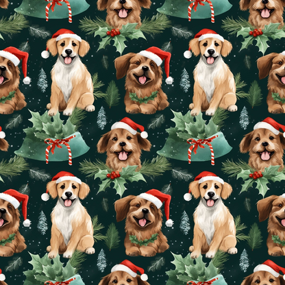 Christmas Santa Puppy Dogs Pattern 9 Quilting Cotton Fabric