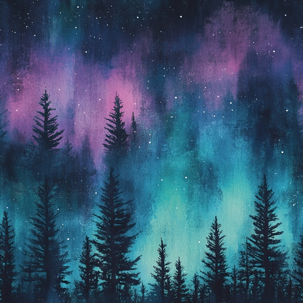 Northern Lights Forest Pattern 12 Quilting Cotton Fabric ...