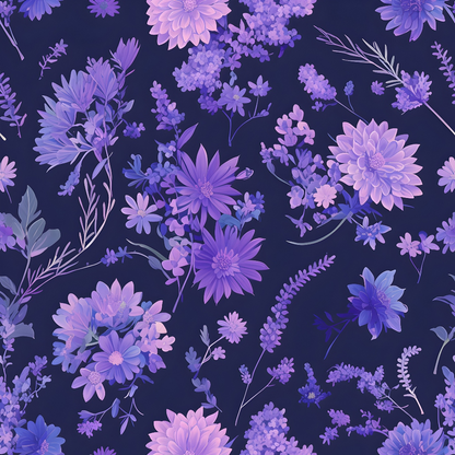 Purple Night Flowers Pattern 2 Quilting Cotton Fabric