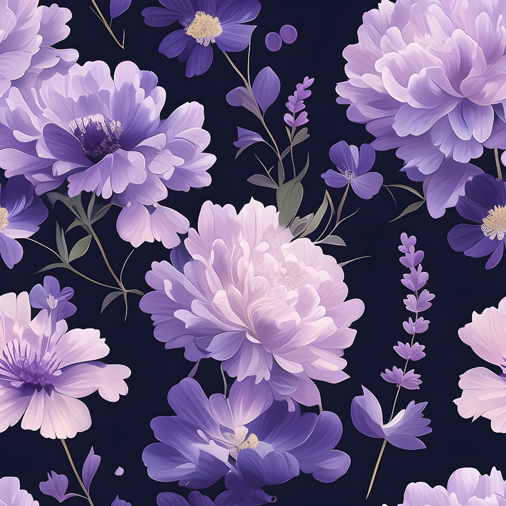Purple Night Flowers Pattern 3 Quilting Cotton Fabric