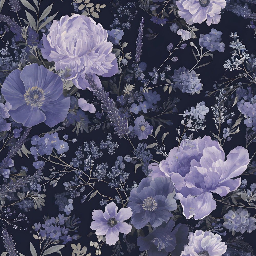 Purple Night Flowers Pattern 4 Quilting Cotton Fabric