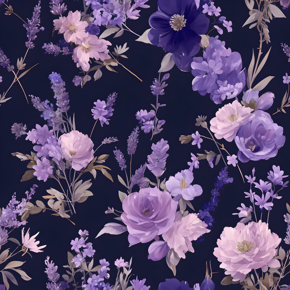 Purple Night Flowers Pattern 9 Quilting Cotton Fabric