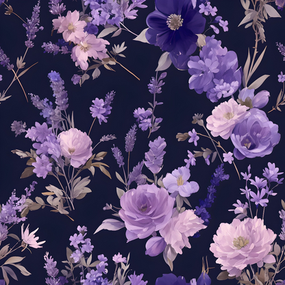 Purple Night Flowers Pattern 9 Quilting Cotton Fabric