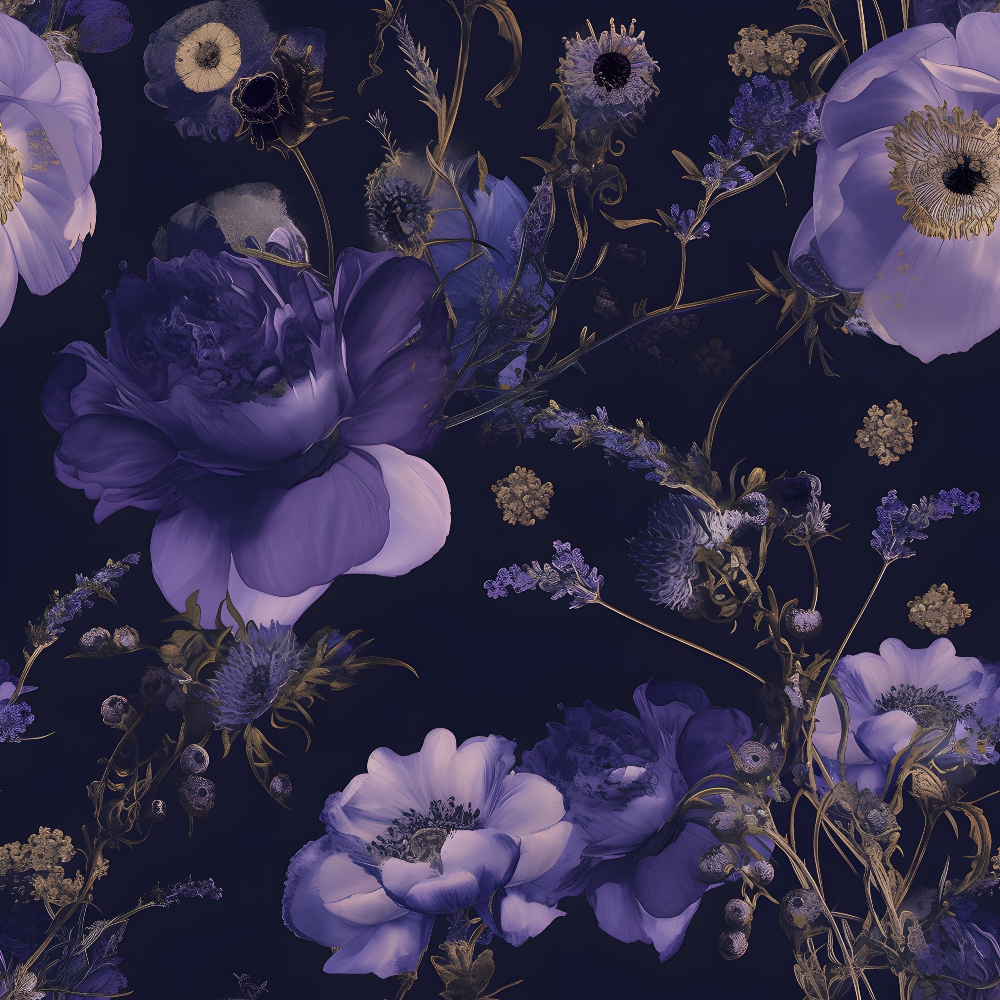Purple Night Flowers Pattern 12 Quilting Cotton Fabric