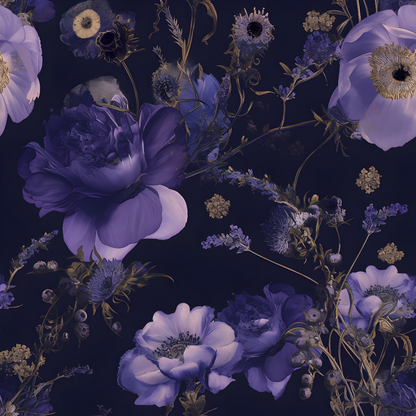 Purple Night Flowers Pattern 12 Quilting Cotton Fabric