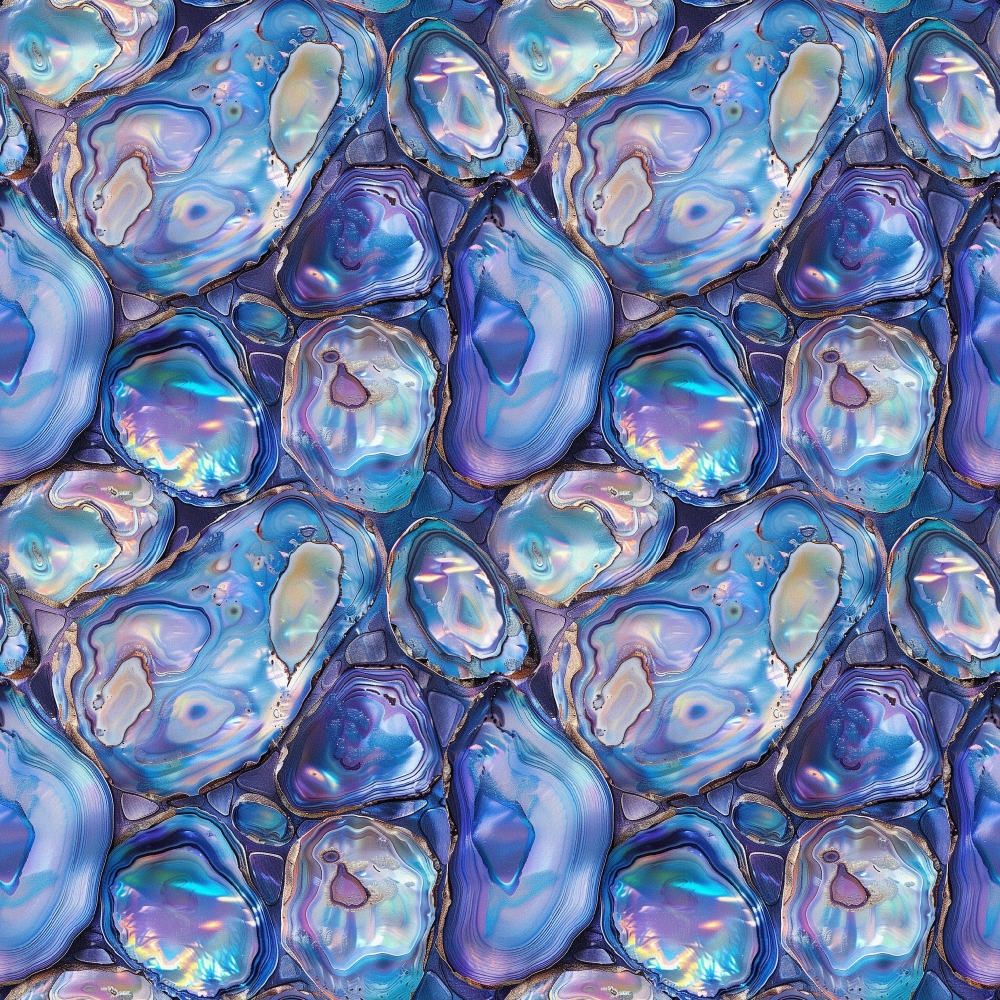 - Abalones Pattern 1 Quilting Cotton Fabric  
- Ocean blue shades  
- Iridescent shell design  
- Nautical inspired  
- Seamless repeating pattern  
- Soft texture  
- Quilting cotton material  
- Marine motif  
- Natural stone appearance  
- Multi-tonal blues and purples