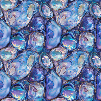 - Abalones Pattern 1 Quilting Cotton Fabric  
- Ocean blue shades  
- Iridescent shell design  
- Nautical inspired  
- Seamless repeating pattern  
- Soft texture  
- Quilting cotton material  
- Marine motif  
- Natural stone appearance  
- Multi-tonal blues and purples