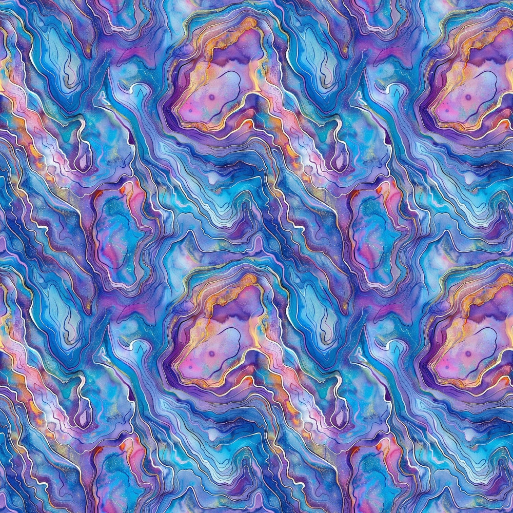 Abalones Pattern 5 Quilting Cotton Fabric, quilting fabric, cotton textile, vibrant colors, blue tones, purple hues, pink accents, orange details, abstract swirl design, organic pattern, soft texture, premium cotton, craft fabric, sewing material, colorful fabric, artistic print, continuous yardage, traditional style, eco-friendly fabric