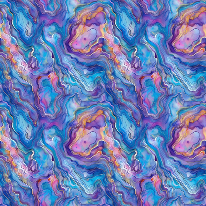 Abalones Pattern 5 Quilting Cotton Fabric, quilting fabric, cotton textile, vibrant colors, blue tones, purple hues, pink accents, orange details, abstract swirl design, organic pattern, soft texture, premium cotton, craft fabric, sewing material, colorful fabric, artistic print, continuous yardage, traditional style, eco-friendly fabric