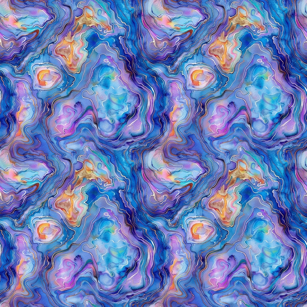 Abalones Pattern 7 Quilting Cotton Fabric, abstract, swirling, blue, purple, teal, orange, pink, multicolor, marine-inspired, organic shapes, textile, cotton material, quilting cloth, seamless design, artistic, vibrant colors, soft texture, premium quilting fabric