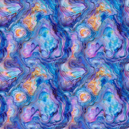 Abalones Pattern 7 Quilting Cotton Fabric, abstract, swirling, blue, purple, teal, orange, pink, multicolor, marine-inspired, organic shapes, textile, cotton material, quilting cloth, seamless design, artistic, vibrant colors, soft texture, premium quilting fabric