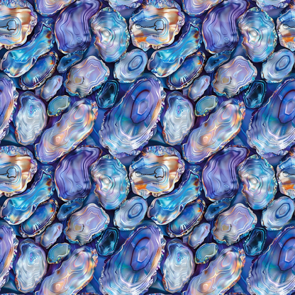 Abalones Pattern 10 Quilting Cotton Fabric featuring swirling abalone shell prints in shades of blue, purple, teal, and hints of orange and white, seamless ocean-inspired repeating design, smooth high-quality quilting cotton textile, vibrant marine colors, artistic natural patterns, soft textured fabric for quilting and crafting projects.