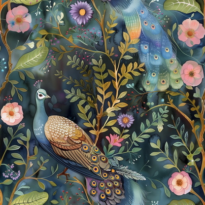 Peacocks and Flowers Quilting Cotton Fabric