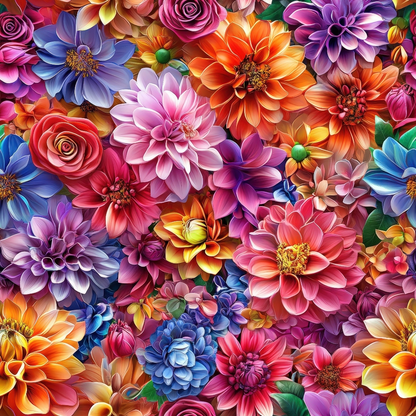 3D Colorful Florals Pattern 12 Quilting Cotton Fabric featuring vibrant flowers, multicolor design, blossoms, petals, garden motif, detailed florals, quilting material, cotton textile, bright hues, decorative fabric, floral print, sewing fabric, craft cotton