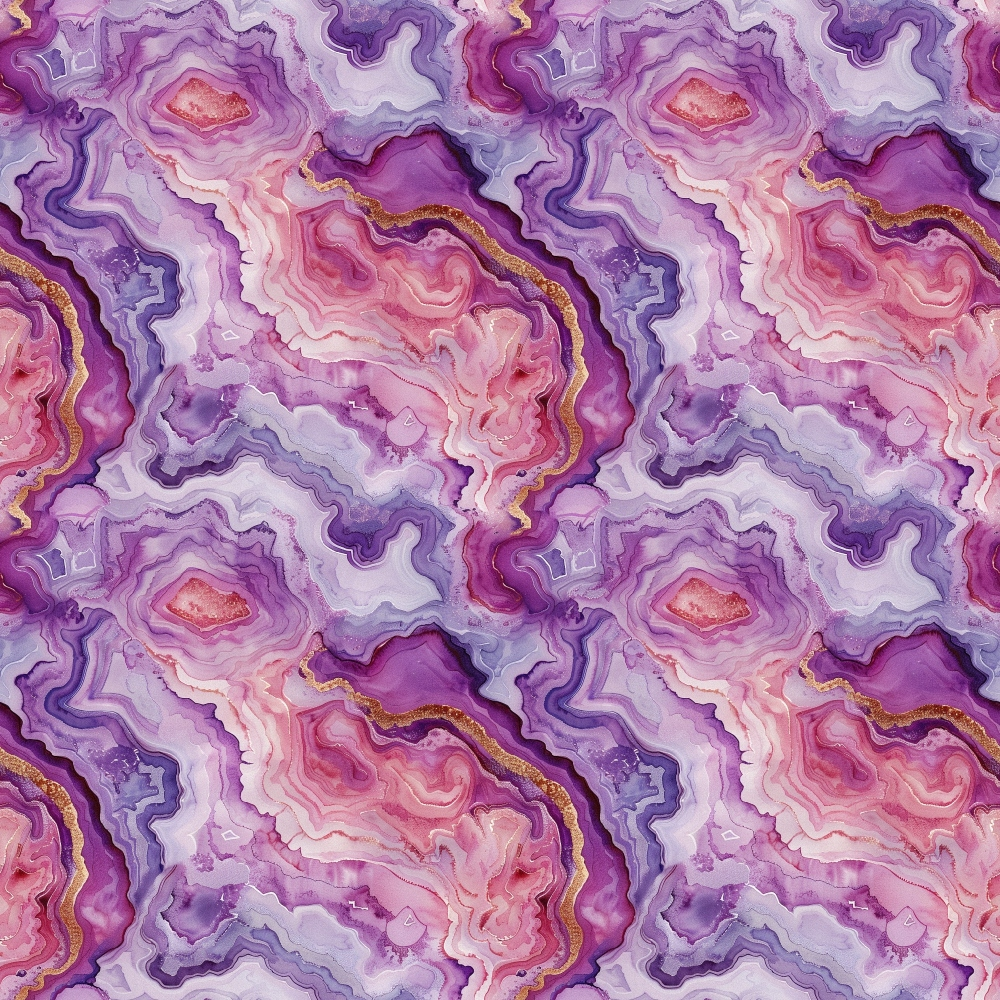 - Agate Gemstones Pattern 1 Quilting Cotton Fabric  
- Purple, lavender, pink, gold  
- Swirling, layered, natural stone design  
- Quilting, cotton, textile  
- Soft, premium, vibrant colors  
- Decorative, crafting, sewing material