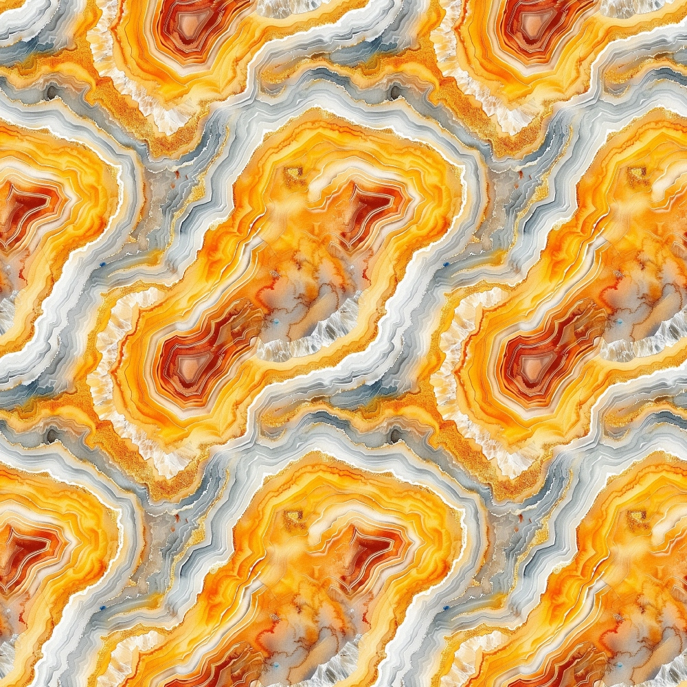 Agate Gemstones Pattern 2 Quilting Cotton Fabric, quilting fabric, cotton textile, gemstone print, yellow, orange, gray, brown hues, natural stone design, mineral texture, vibrant colors, soft fabric, premium quilting cotton, artistic pattern, fabric yardage, eco-friendly finish