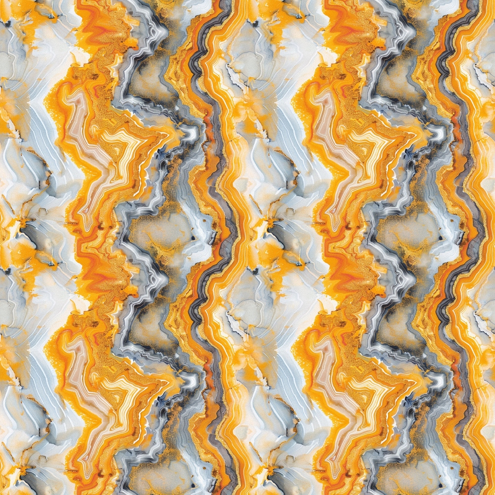 Agate Gemstones Pattern 6 Quilting Cotton Fabric, abstract, gemstone, orange, gray, yellow, white, marble, stone, swirl, wavy, natural, textured, organic, textile, quilting, cotton, fabric