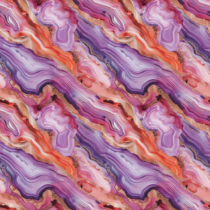 Agate Gemstones Pattern 10 Quilting Cotton Fabric featuring swirling agate stone design, rich purple, pink, orange, and gold tones, natural mineral textures, soft cotton textile, vibrant gemstone-inspired print, quilting cotton material, smooth fabric surface, decorative yardage for sewing and crafts.