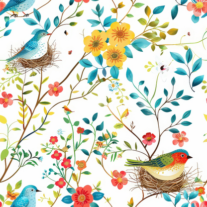 - Birds Nest and Flowers Pattern 9 Quilting Cotton Fabric
- colorful birds
- nests
- floral design
- blooming flowers
- green leaves
- red, yellow, blue, orange hues
- nature-inspired
- cotton quilting fabric