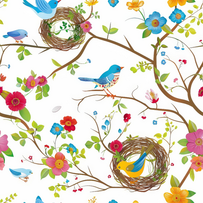 Birds Nest and Flowers Pattern 11 Quilting Cotton Fabric