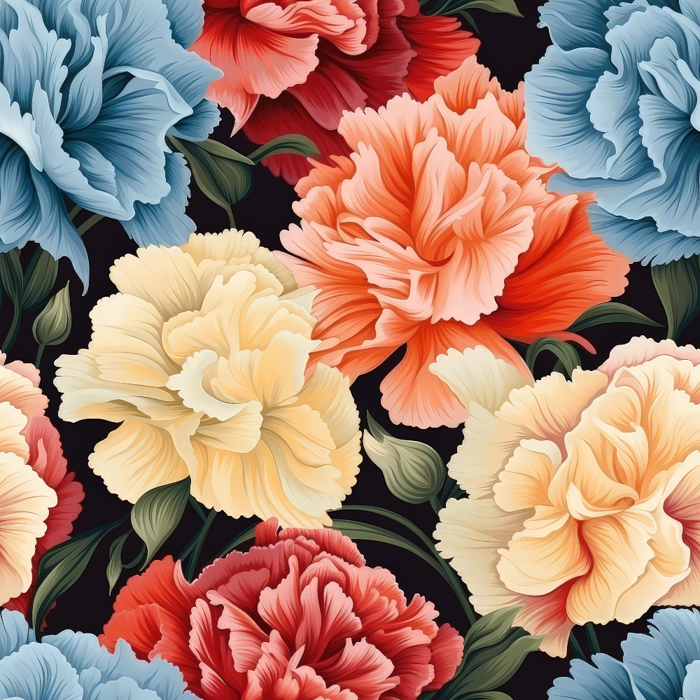 Colorful Carnation Flowers Pattern 3 Quilting Cotton Fabric