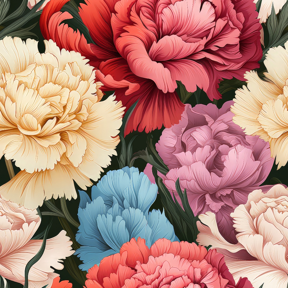 Colorful Carnation Flowers Pattern 6 Quilting Cotton Fabric