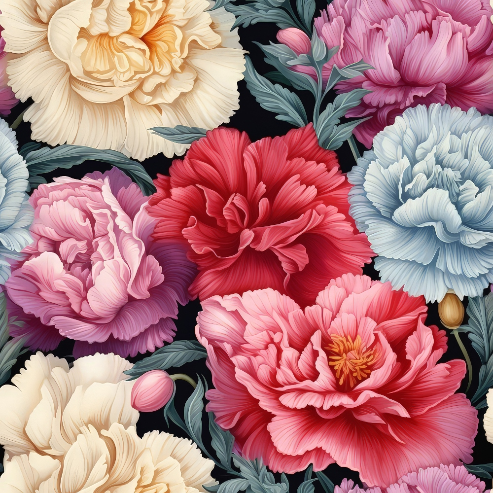 Colorful Carnation Flowers Pattern 7 Quilting Cotton Fabric
