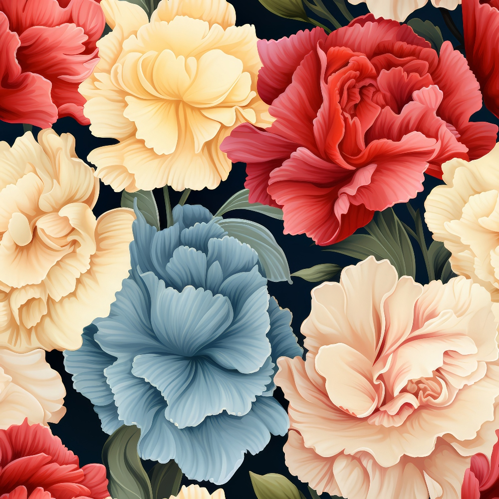 Colorful Carnation Flowers Pattern 10 Quilting Cotton Fabric