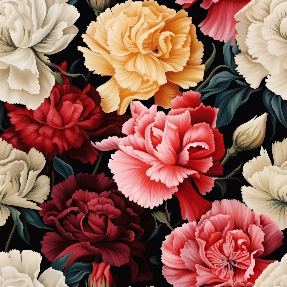 Colorful Carnation Flowers Pattern 12 Quilting Cotton Fabric