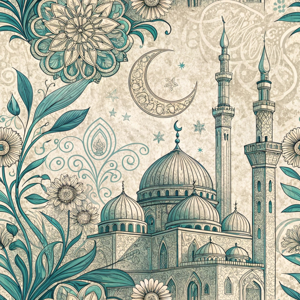 Islamic Blue Pattern 1 Quilting Cotton Fabric