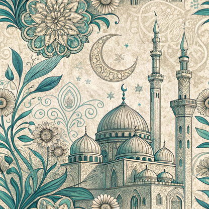 Islamic Blue Pattern 1 Quilting Cotton Fabric
