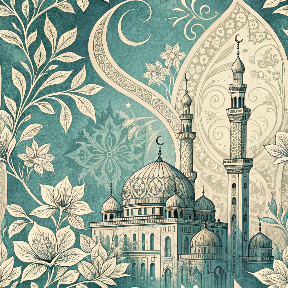 Islamic Blue Pattern 3 Quilting Cotton Fabric