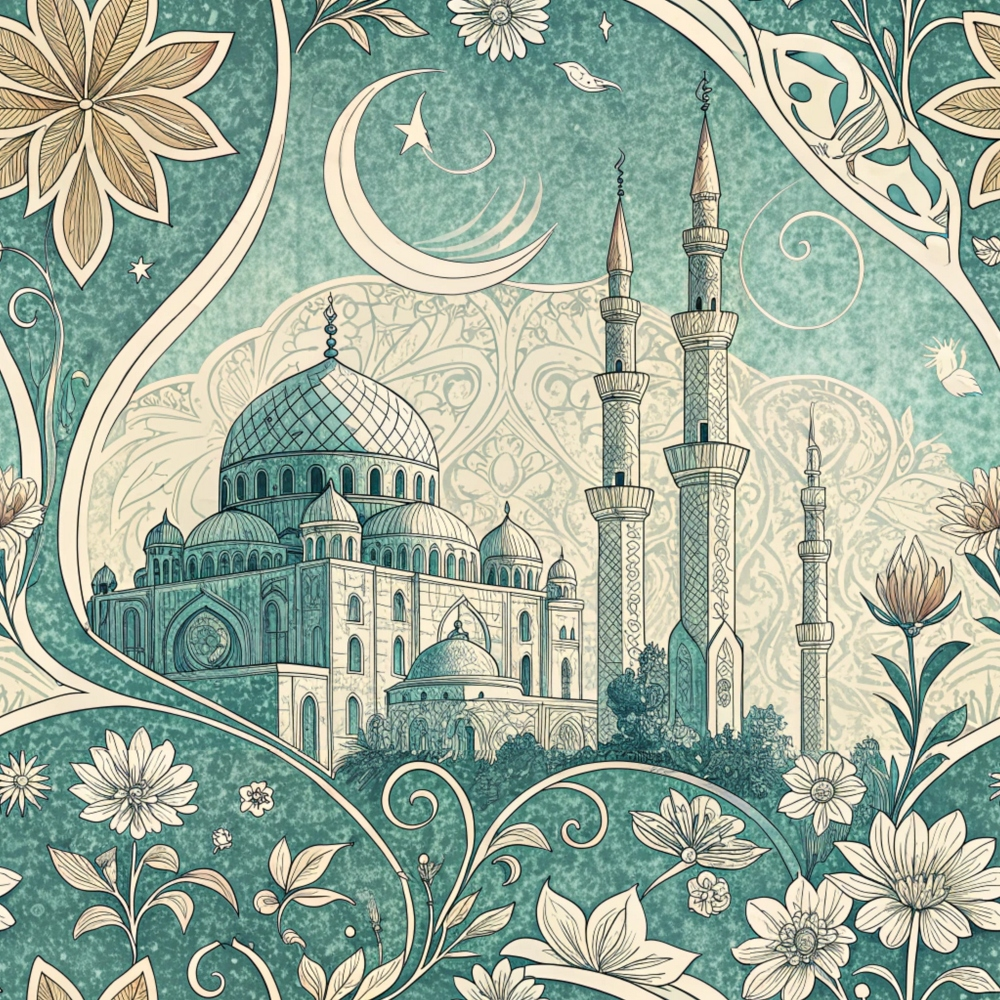 Islamic Blue Pattern 4 Quilting Cotton Fabric