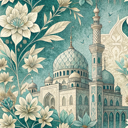 Islamic Blue Pattern 5 Quilting Cotton Fabric