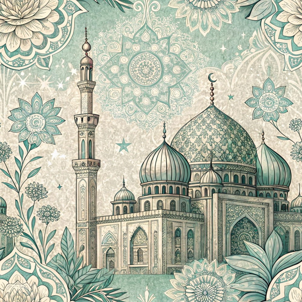 Islamic Blue Pattern 7 Quilting Cotton Fabric