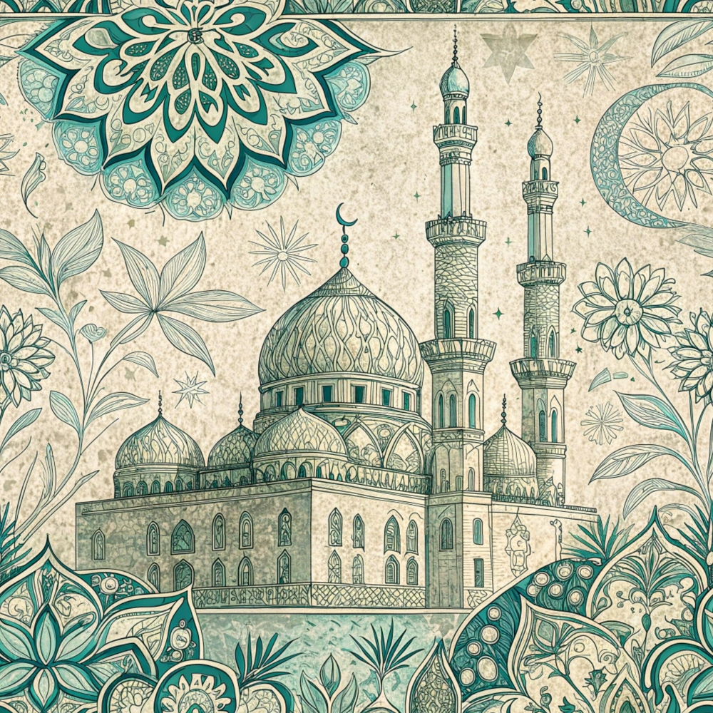 Islamic Blue Pattern 8 Quilting Cotton Fabric