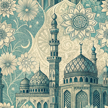 Islamic Blue Pattern 10 Quilting Cotton Fabric