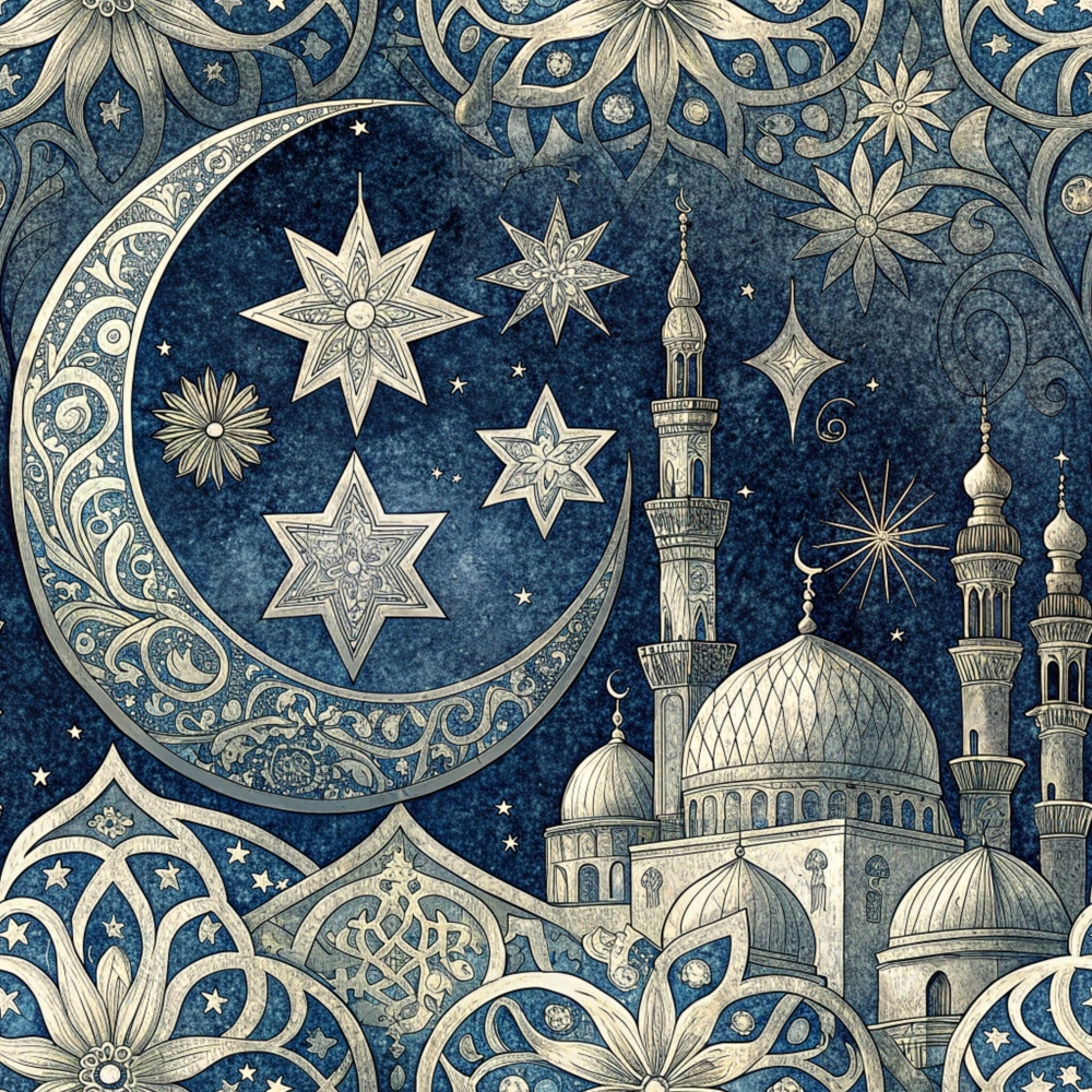 Islamic Dark Blue Pattern 1 Quilting Cotton Fabric