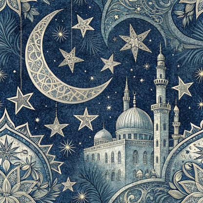 Islamic Dark Blue Pattern 2 Quilting Cotton Fabric