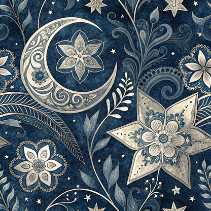 Islamic Dark Blue Pattern 3 Quilting Cotton Fabric