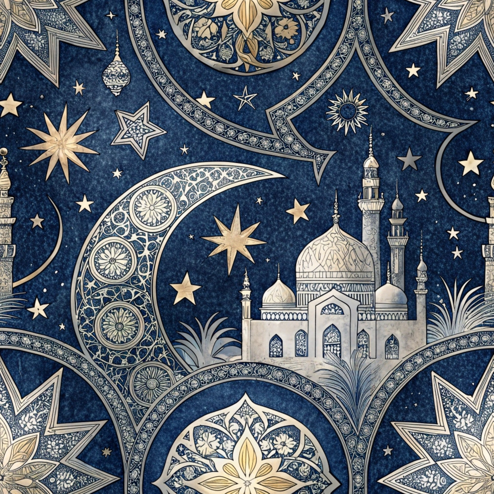 Islamic Dark Blue Pattern 4 Quilting Cotton Fabric