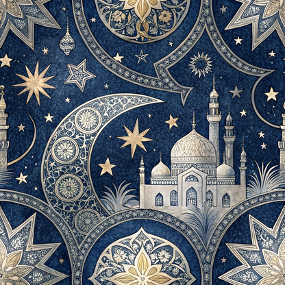 Islamic Dark Blue Pattern 4 Quilting Cotton Fabric