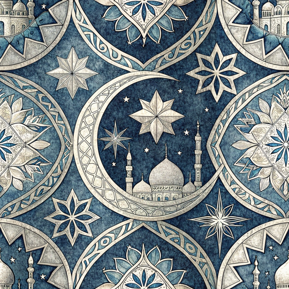 Islamic Dark Blue Pattern 5 Quilting Cotton Fabric