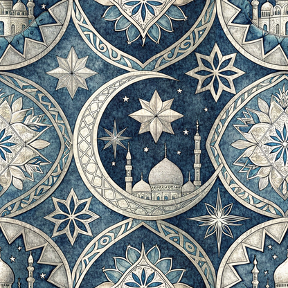 Islamic Dark Blue Pattern 5 Quilting Cotton Fabric
