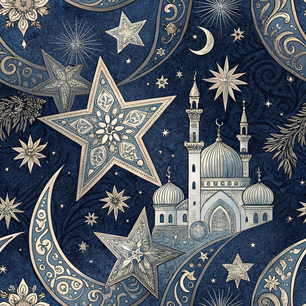 Islamic Dark Blue Pattern 6 Quilting Cotton Fabric