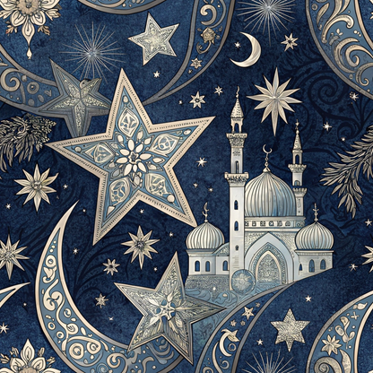 Islamic Dark Blue Pattern 6 Quilting Cotton Fabric