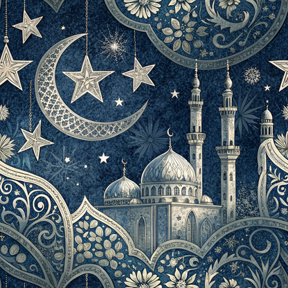 Islamic Dark Blue Pattern 7 Quilting Cotton Fabric