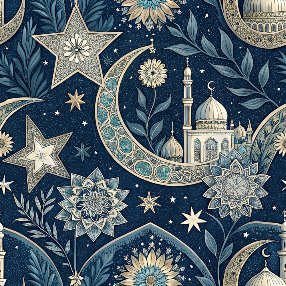 Islamic Dark Blue Pattern 8 Quilting Cotton Fabric