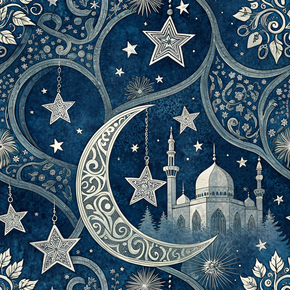 Islamic Dark Blue Pattern 9 Quilting Cotton Fabric